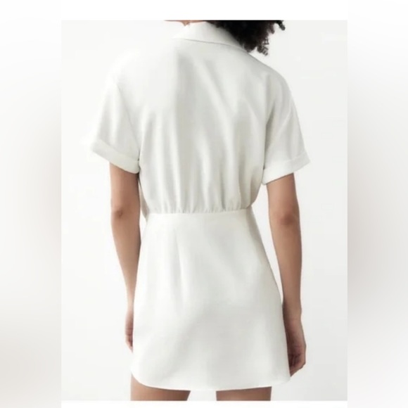 Zara white shirt dress wrap mini dress buttons oyster color size M colla… - Picture 7 of 10